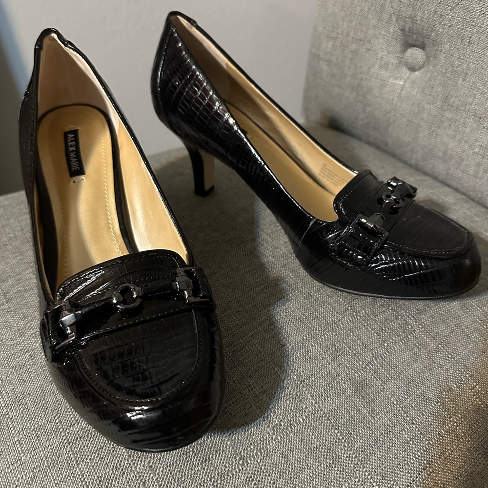 Alex Marie Black Croc-Embossed Heels